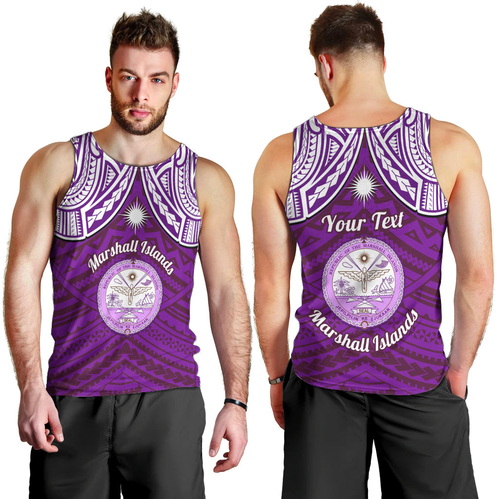 Personalised Marshall Islands Men Tank Top Purple Polynesian Tribal Mix Coat Of Arms LT14 - Polynesian Pride