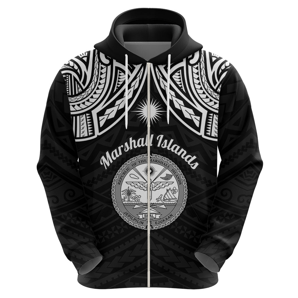 Custom Marshall Islands Hoodie Black Polynesian Tribal Mix Coat of Arms LT14 - Polynesian Pride