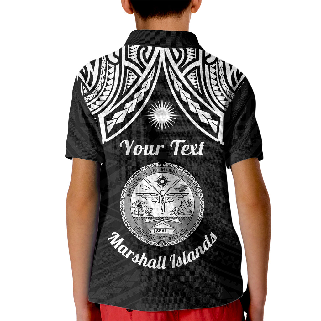 Personalised Marshall Islands Kid Polo Shirt Black Polynesian Tribal Mix Coat Of Arms LT14 - Polynesian Pride