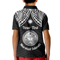 Personalised Marshall Islands Kid Polo Shirt Black Polynesian Tribal Mix Coat Of Arms LT14 - Polynesian Pride