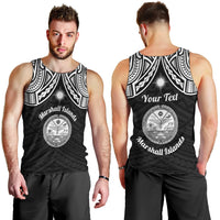 Personalised Marshall Islands Men Tank Top Black Polynesian Tribal Mix Coat Of Arms LT14 - Polynesian Pride