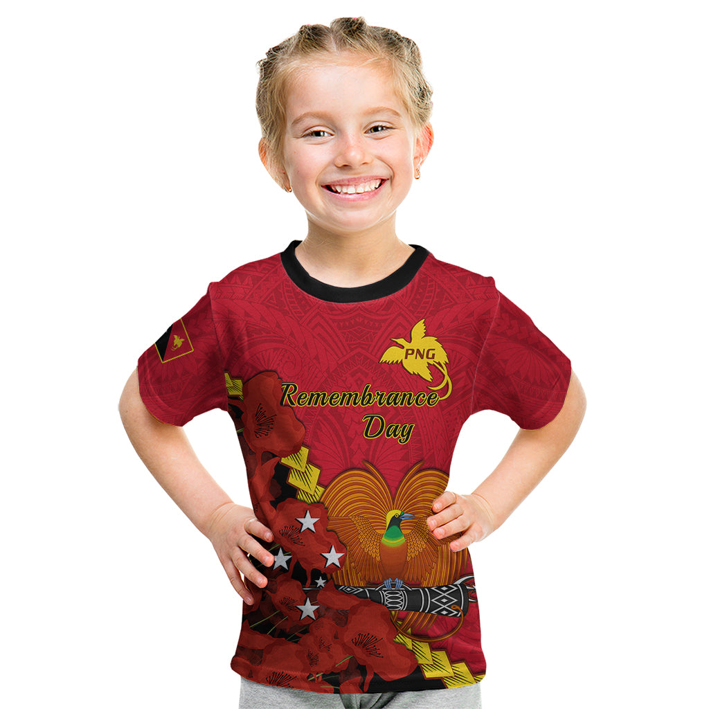 Polynesian Pride Remembrance Day PNG Kid T Shirt Papua New Guinea We Will Remember Them LT14 Red - Polynesian Pride