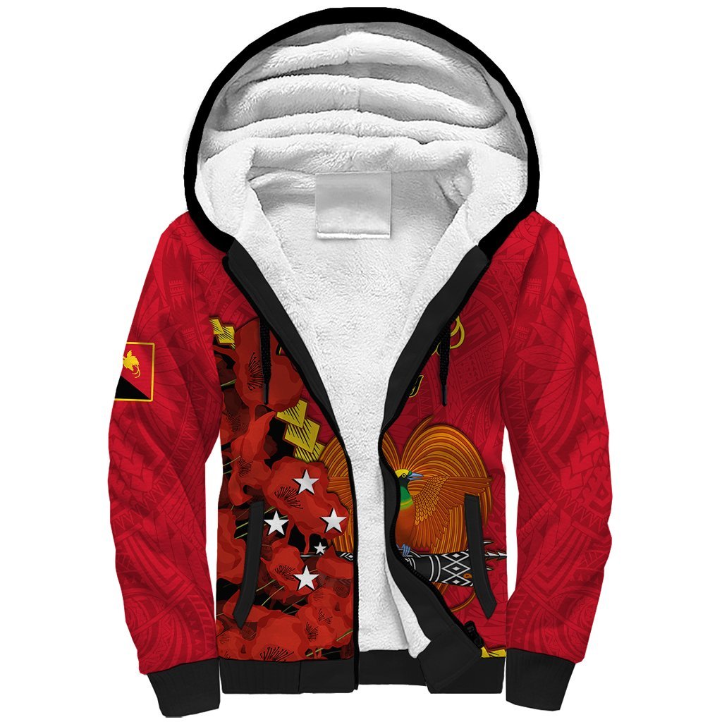 Polynesian Pride Remembrance Day PNG Sherpa Hoodie Papua New Guinea We Will Remember Them LT14 Unisex Red - Polynesian Pride