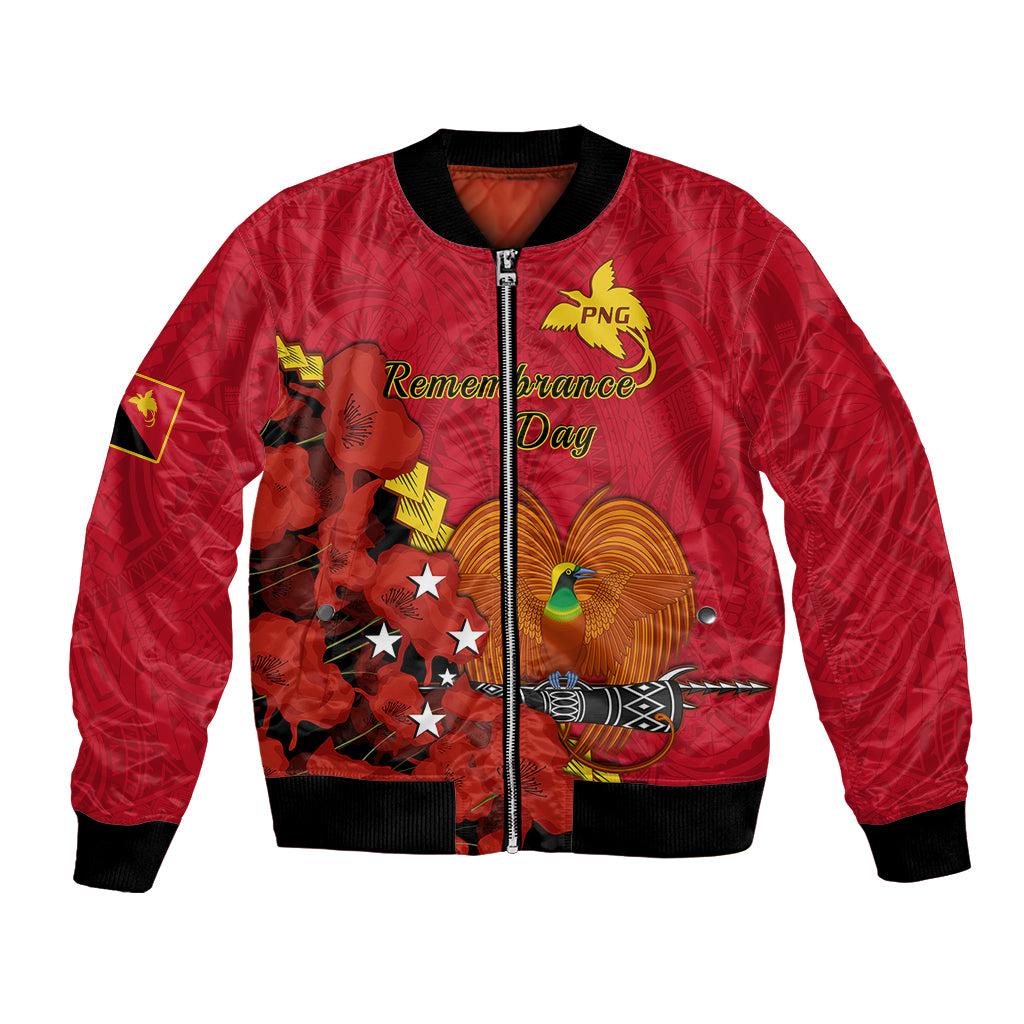 Personalised Remembrance Day PNG Bomber Jacket Papua New Guinea We Will Remember Them LT14 Unisex Red - Polynesian Pride