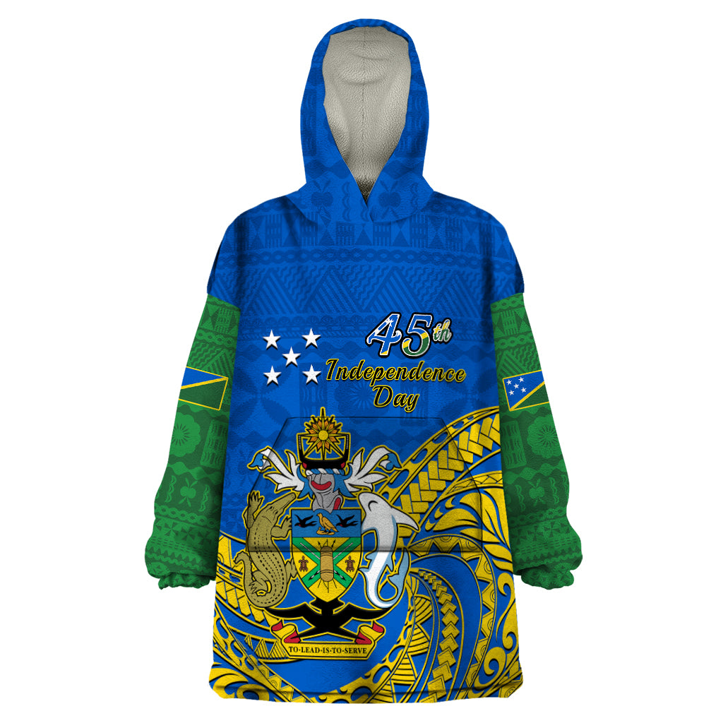 Polynesian Pride Independence Day Solomon Islands Wearable Blanket Hoodie Happy 45th Anniversary LT14 One Size Blue - Polynesian Pride