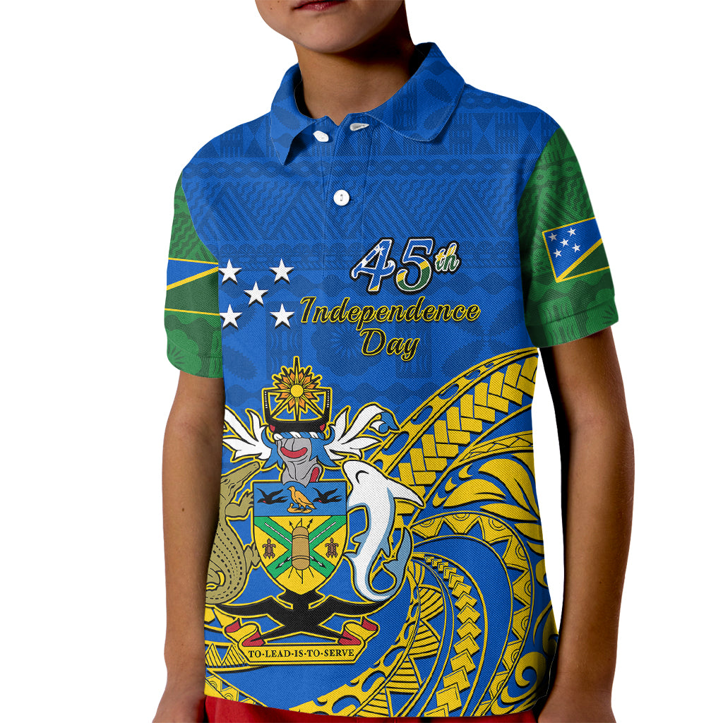 Personalised Independence Day Solomon Islands Kid Polo Shirt Happy 45th Anniversary LT14 Kid Blue - Polynesian Pride