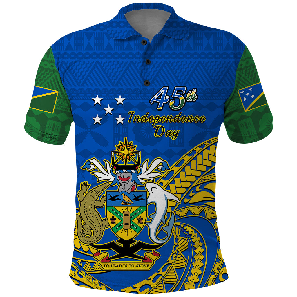 Custom Independence Day Solomon Islands Polo Shirt Happy 45th Anniversary LT14 Blue - Polynesian Pride