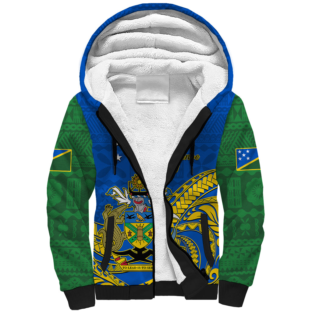 Personalised Independence Day Solomon Islands Sherpa Hoodie Happy 45th Anniversary LT14 Unisex Blue - Polynesian Pride