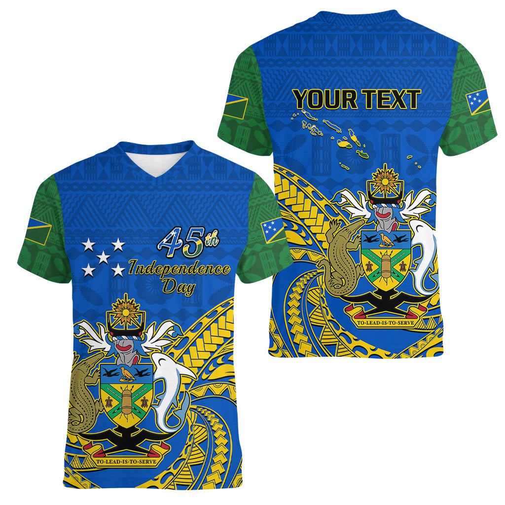 Personalised Independence Day Solomon Islands Women V Neck T Shirt Happy 45th Anniversary LT14 - Polynesian Pride