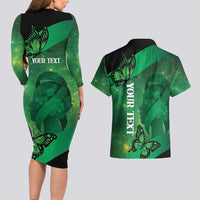 Personalised World Mental Health Awareness Month Couples Matching Long Sleeve Bodycon Dress and Hawaiian Shirt Warriors Brave Strong Galaxy Vibes