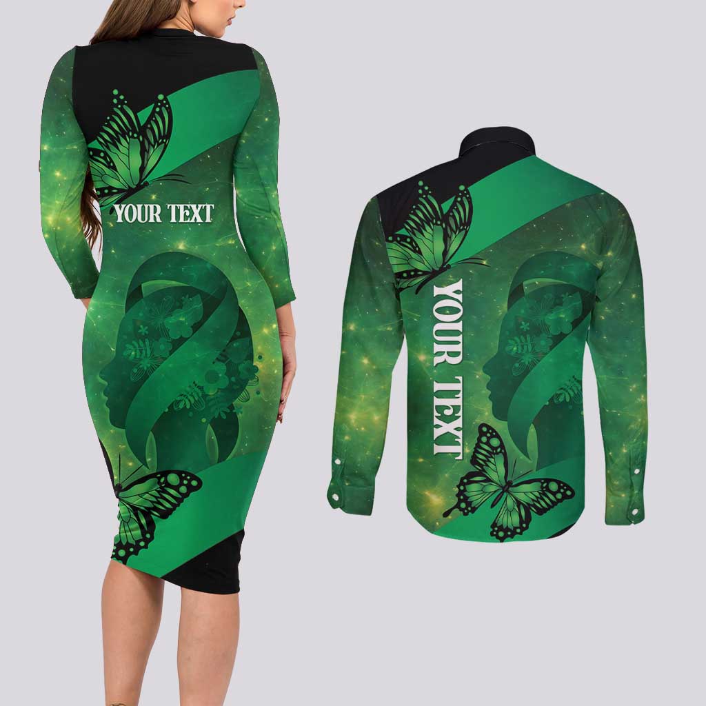 Personalised World Mental Health Awareness Month Couples Matching Long Sleeve Bodycon Dress and Long Sleeve Button Shirt Warriors Brave Strong Galaxy Vibes