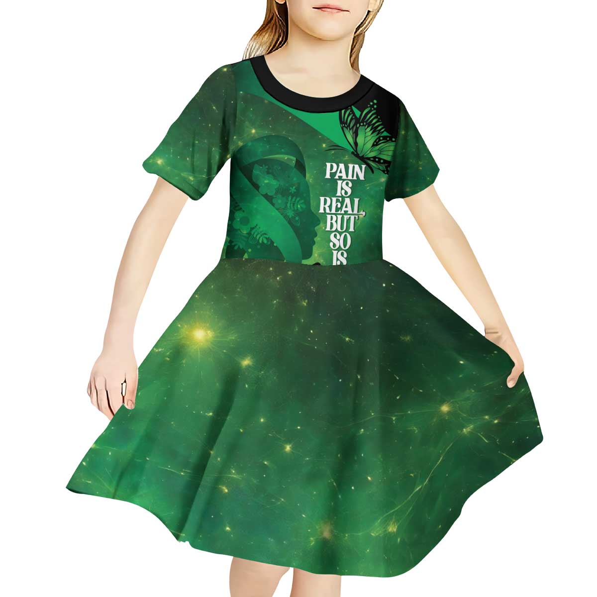 Personalised World Mental Health Awareness Month Kid Short Sleeve Dress Warriors Brave Strong Galaxy Vibes