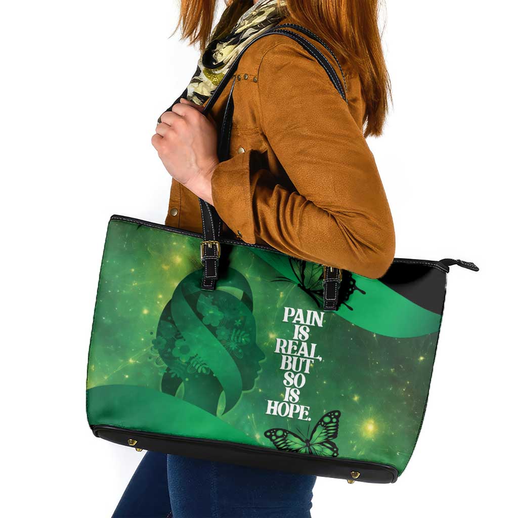 World Mental Health Awareness Month Leather Tote Bag Warriors Brave Strong Galaxy Vibes LT14 Green - Polynesian Pride