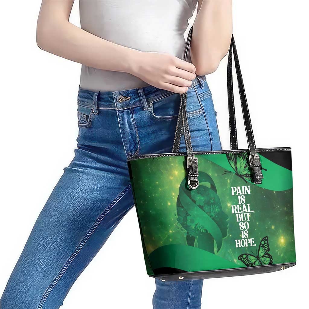 World Mental Health Awareness Month Leather Tote Bag Warriors Brave Strong Galaxy Vibes