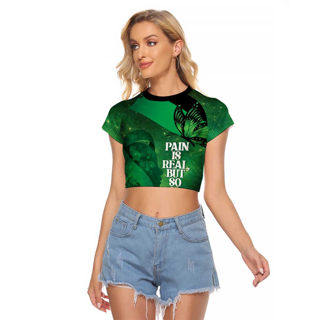 Personalised World Mental Health Awareness Month Raglan Cropped T Shirt Warriors Brave Strong Galaxy Vibes LT14 Female Green - Polynesian Pride
