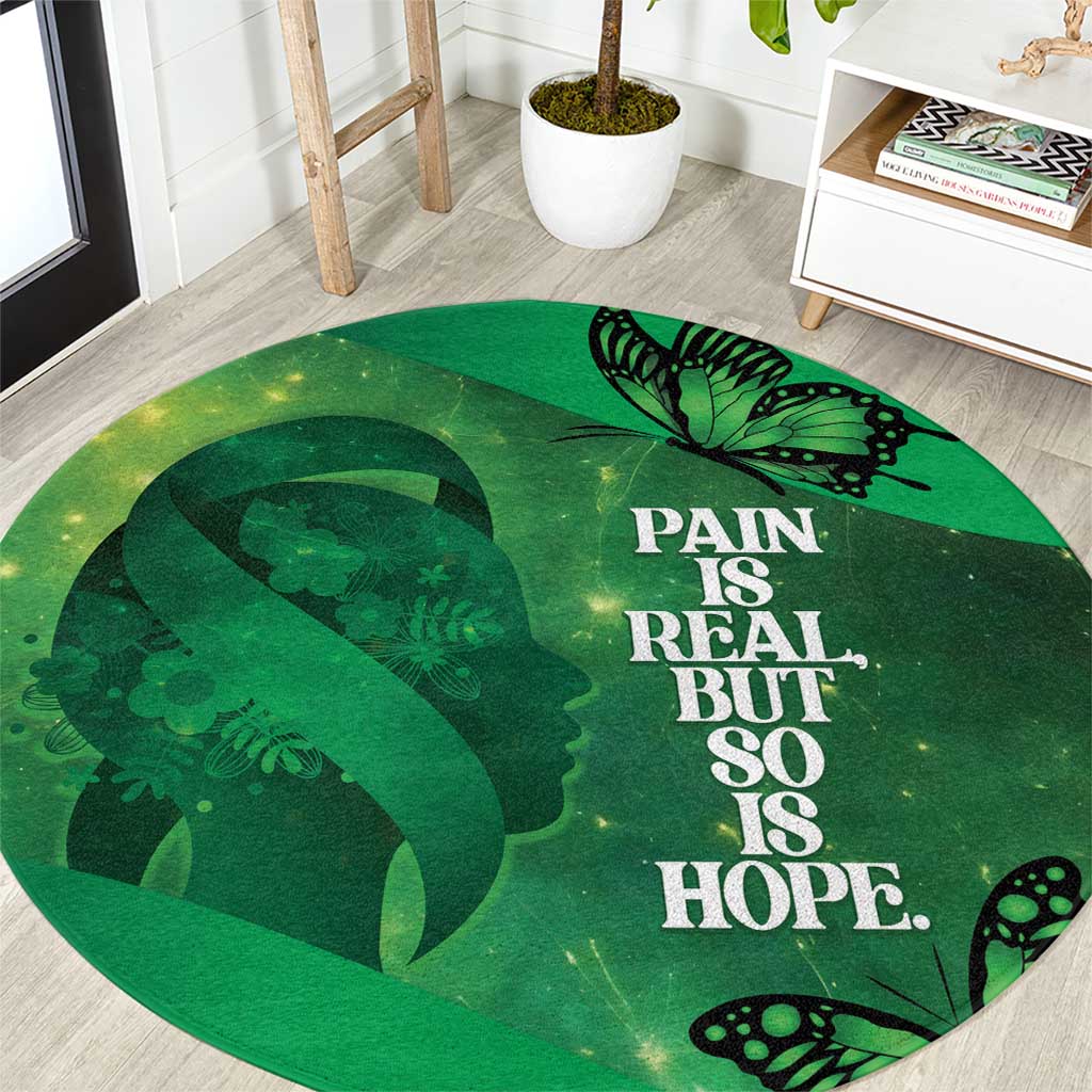 World Mental Health Awareness Month Round Carpet Warriors Brave Strong Galaxy Vibes LT14 Green - Polynesian Pride