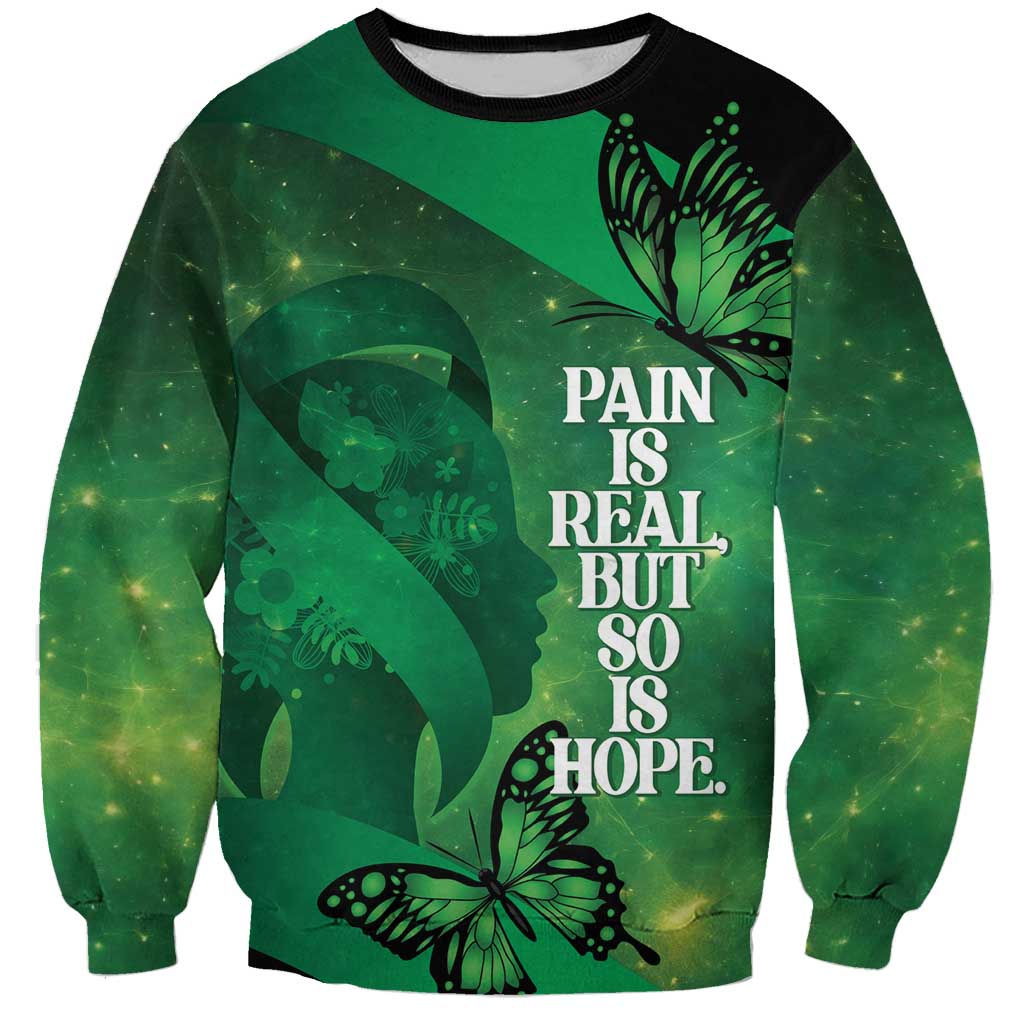 Personalised World Mental Health Awareness Month Sweatshirt Warriors Brave Strong Galaxy Vibes LT14 Unisex Green - Polynesian Pride