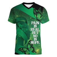 Personalised World Mental Health Awareness Month Women V-Neck T-Shirt Warriors Brave Strong Galaxy Vibes