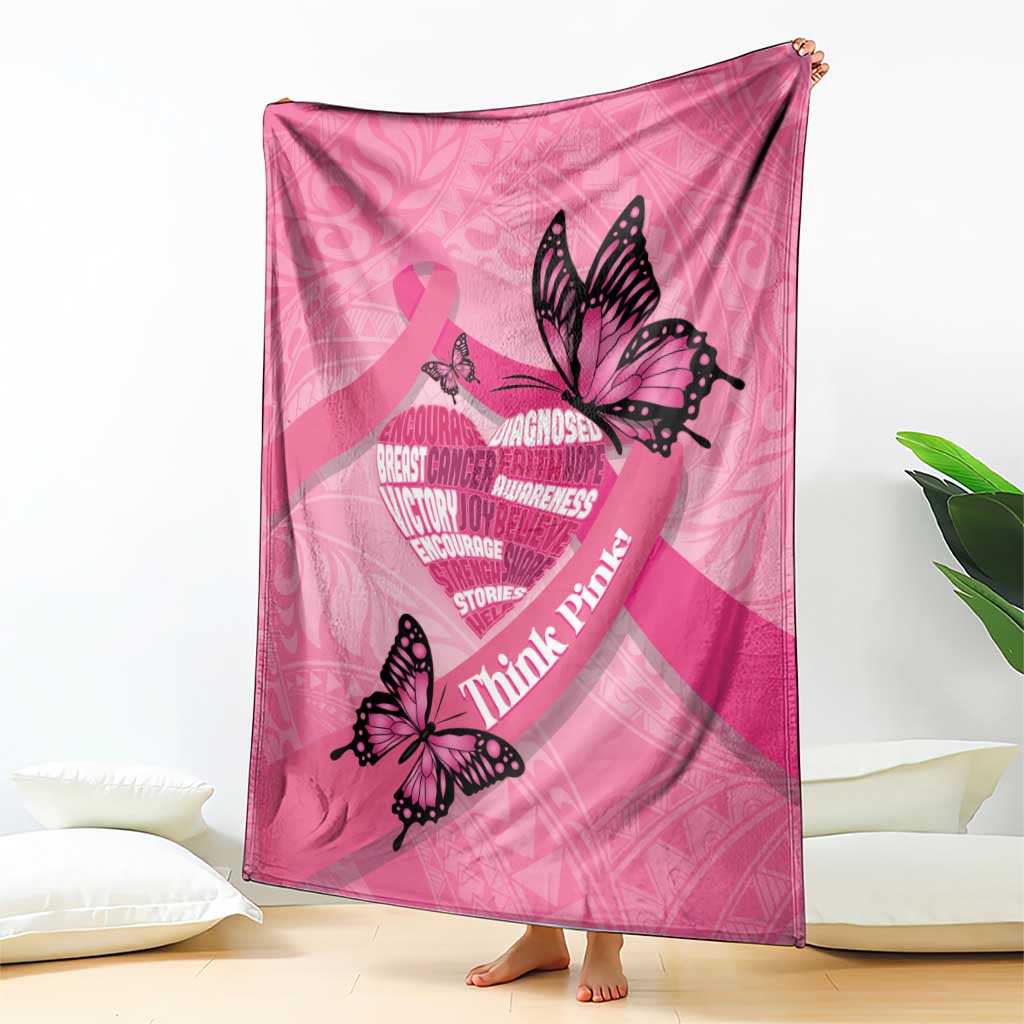 Polynesia Breast Cancer Awareness Month Blanket Pink Ribbon Mix Butterflies