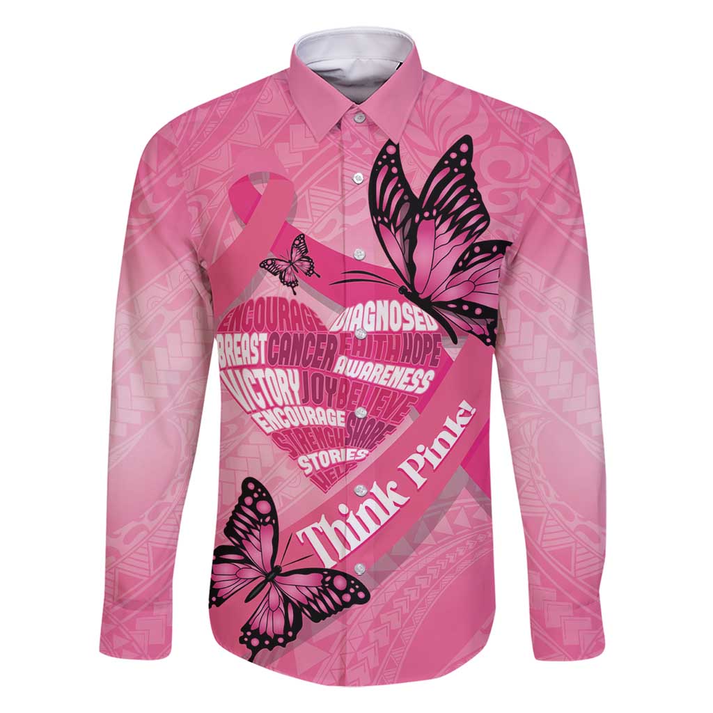 Polynesia Breast Cancer Awareness Month Family Matching Mermaid Dress and Hawaiian Shirt Pink Ribbon Mix Butterflies