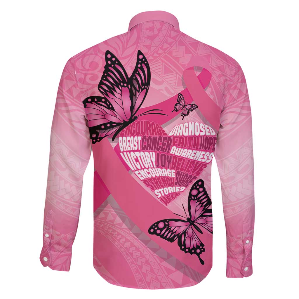 Polynesia Breast Cancer Awareness Month Family Matching Off Shoulder Maxi Dress and Hawaiian Shirt Pink Ribbon Mix Butterflies