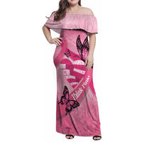 Polynesia Breast Cancer Awareness Month Family Matching Off Shoulder Maxi Dress and Hawaiian Shirt Pink Ribbon Mix Butterflies