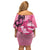 Polynesia Breast Cancer Awareness Month Family Matching Off Shoulder Short Dress and Hawaiian Shirt Pink Ribbon Mix Butterflies