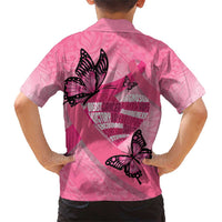 Polynesia Breast Cancer Awareness Month Family Matching Short Sleeve Bodycon Dress and Hawaiian Shirt Pink Ribbon Mix Butterflies