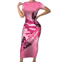 Polynesia Breast Cancer Awareness Month Family Matching Short Sleeve Bodycon Dress and Hawaiian Shirt Pink Ribbon Mix Butterflies