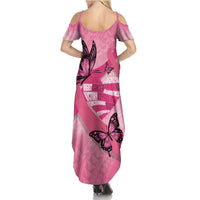 Polynesia Breast Cancer Awareness Month Family Matching Summer Maxi Dress and Hawaiian Shirt Pink Ribbon Mix Butterflies