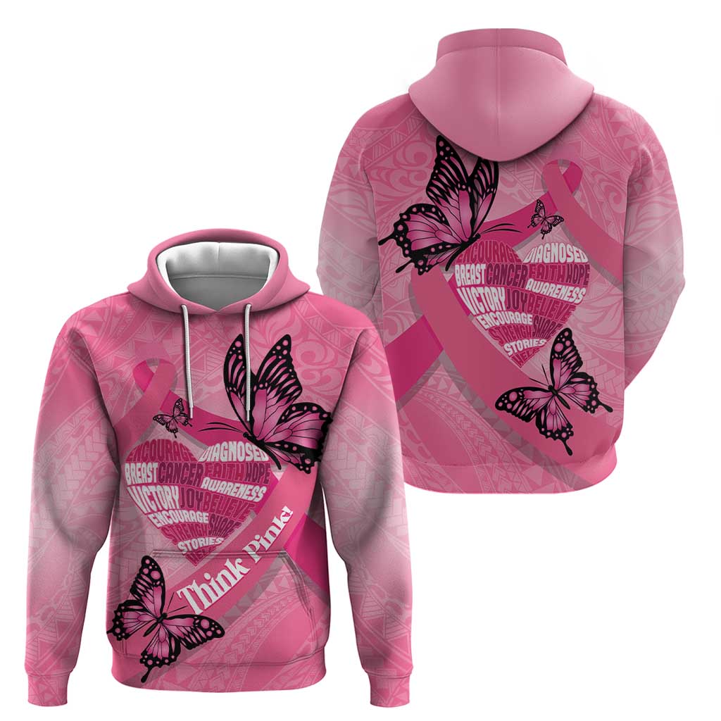 Polynesia Breast Cancer Awareness Month Hoodie Pink Ribbon Mix Butterflies