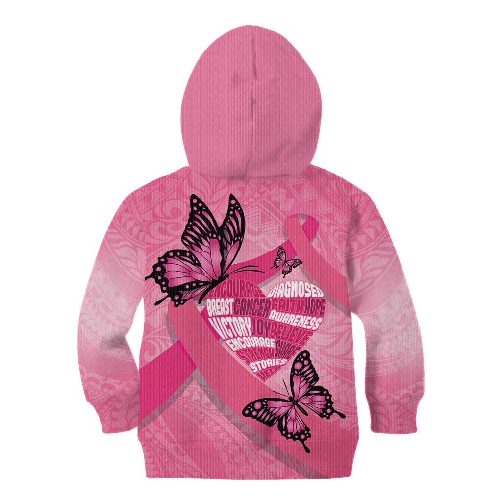 Polynesia Breast Cancer Awareness Month Kid Hoodie Pink Ribbon Mix Butterflies