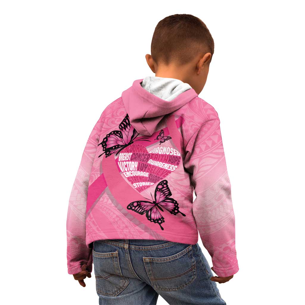 Polynesia Breast Cancer Awareness Month Kid Hoodie Pink Ribbon Mix Butterflies