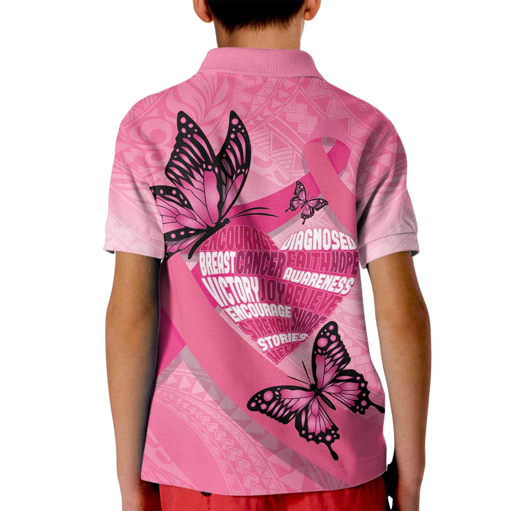 Polynesia Breast Cancer Awareness Month Kid Polo Shirt Pink Ribbon Mix Butterflies