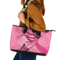 Polynesia Breast Cancer Awareness Month Leather Tote Bag Pink Ribbon Mix Butterflies