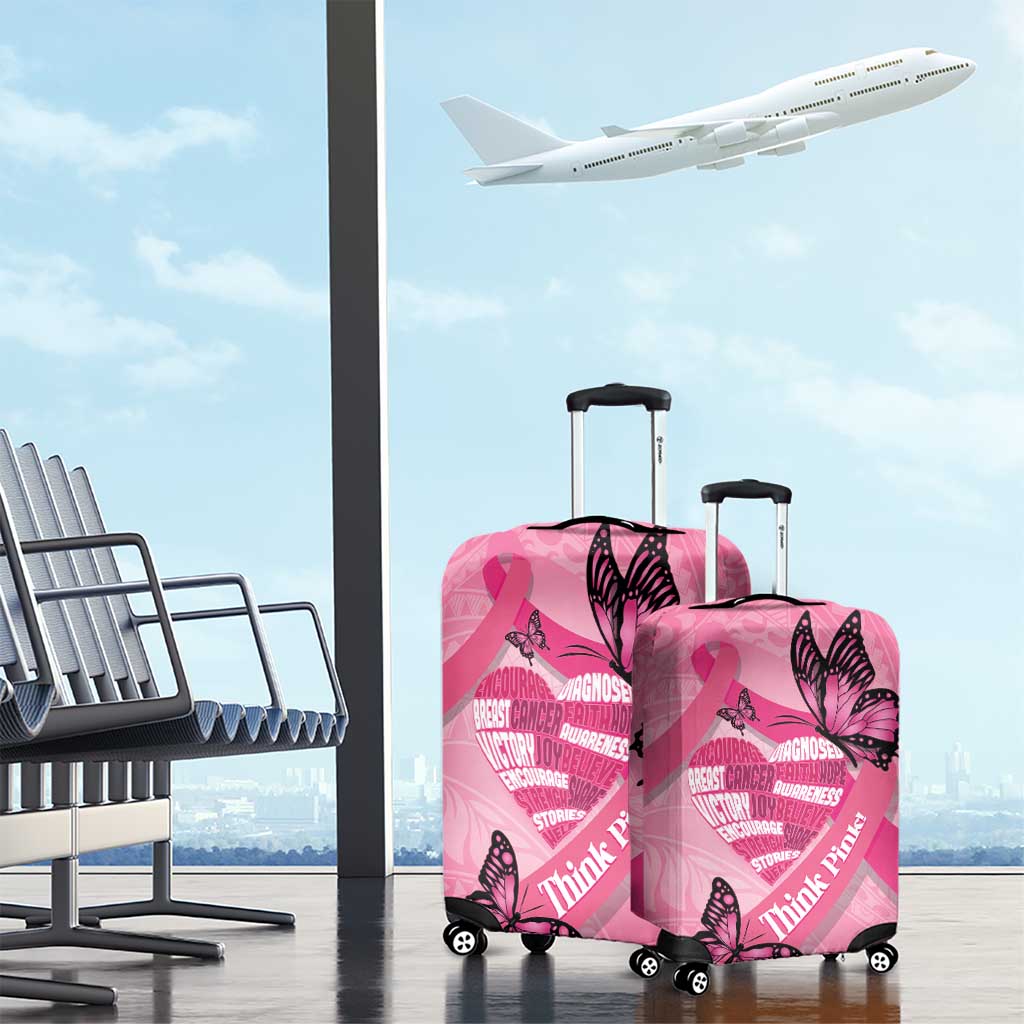 Polynesia Breast Cancer Awareness Month Luggage Cover Pink Ribbon Mix Butterflies