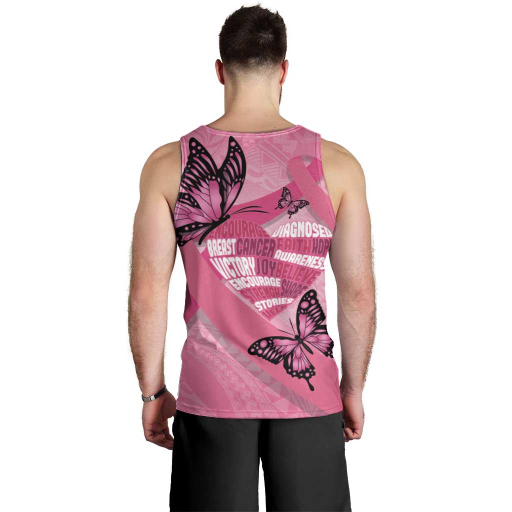 Polynesia Breast Cancer Awareness Month Men Tank Top Pink Ribbon Mix Butterflies