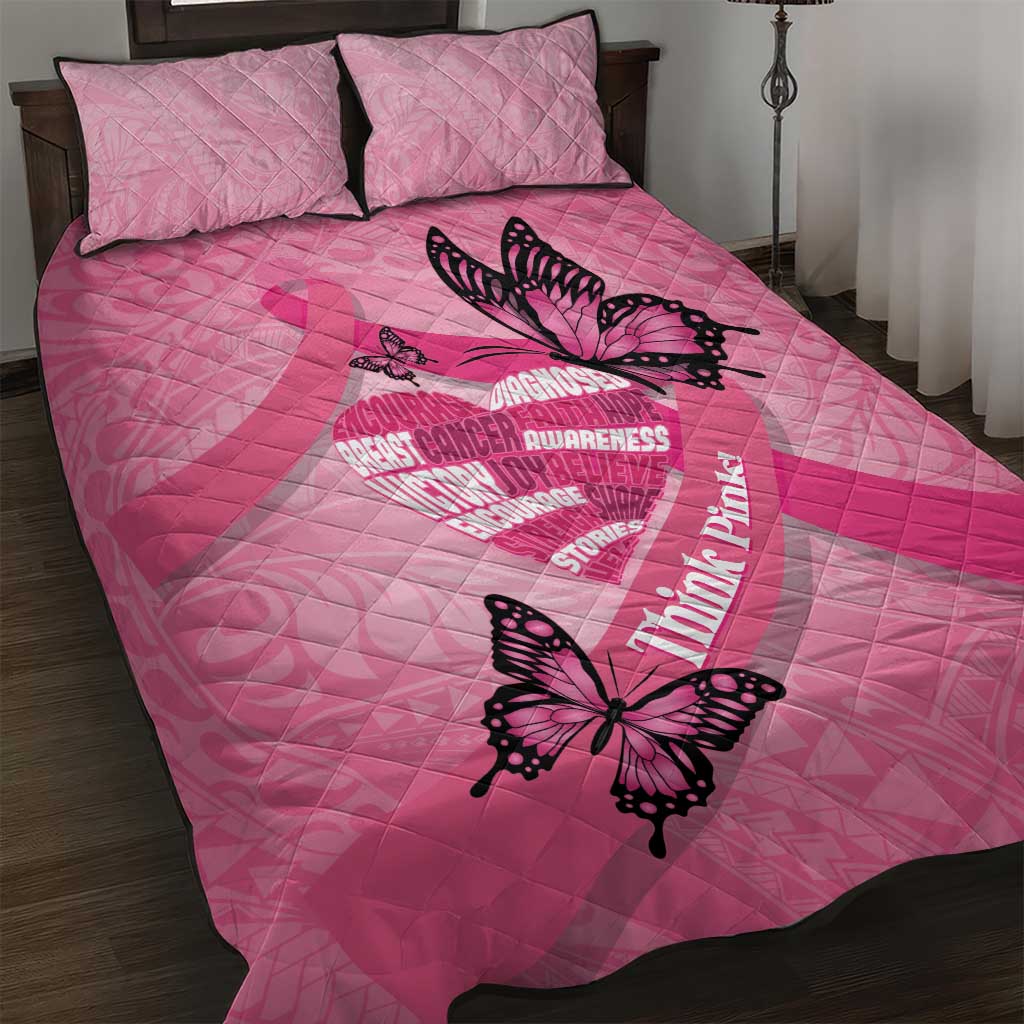 Polynesia Breast Cancer Awareness Month Quilt Bed Set Pink Ribbon Mix Butterflies