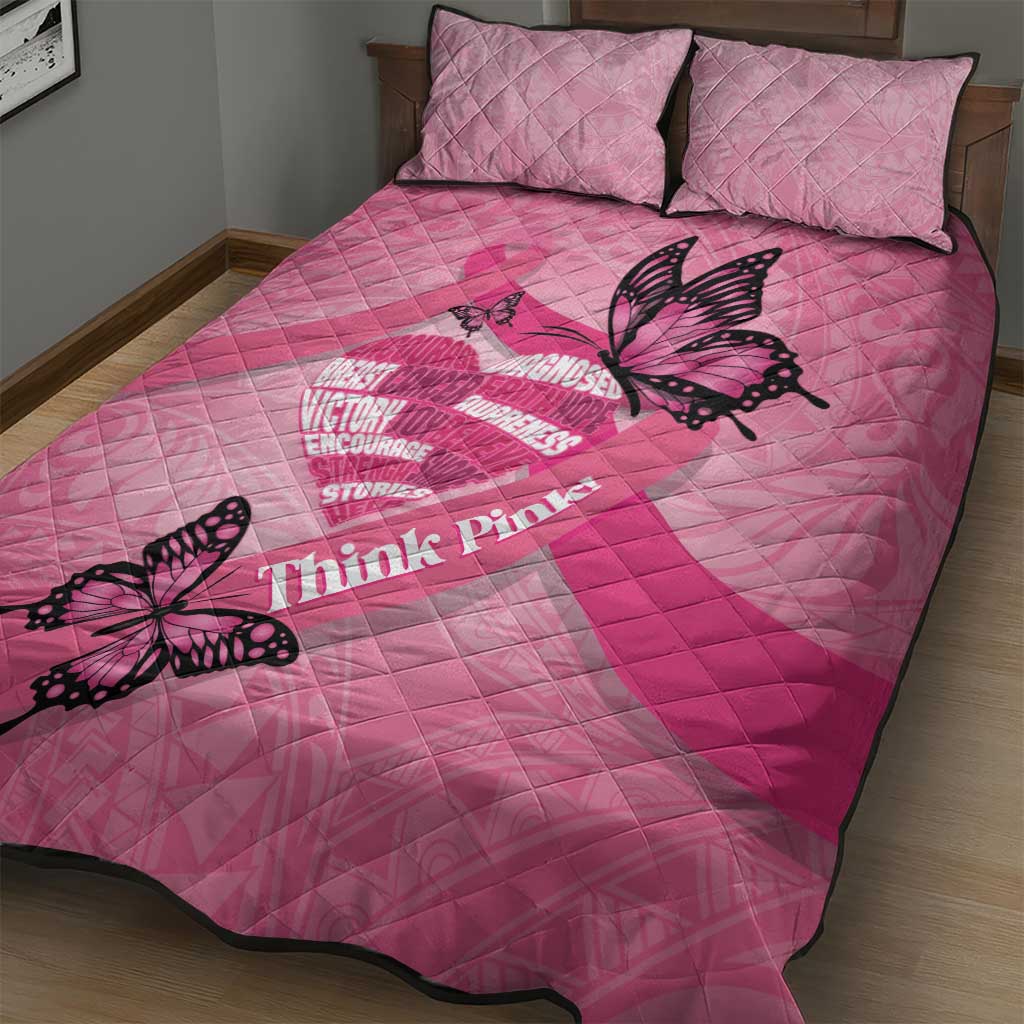 Polynesia Breast Cancer Awareness Month Quilt Bed Set Pink Ribbon Mix Butterflies