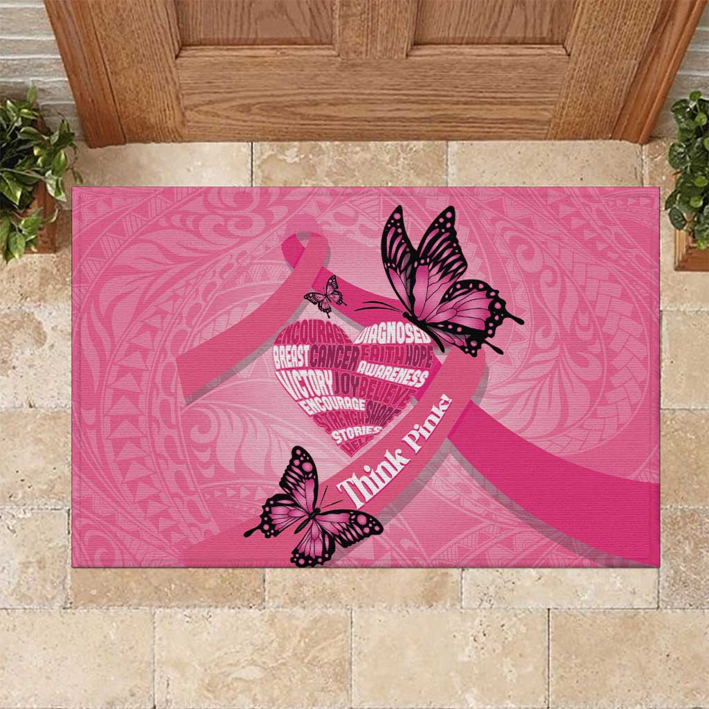 Polynesia Breast Cancer Awareness Month Rubber Doormat Pink Ribbon Mix Butterflies