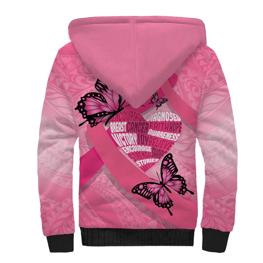 Polynesia Breast Cancer Awareness Month Sherpa Hoodie Pink Ribbon Mix Butterflies