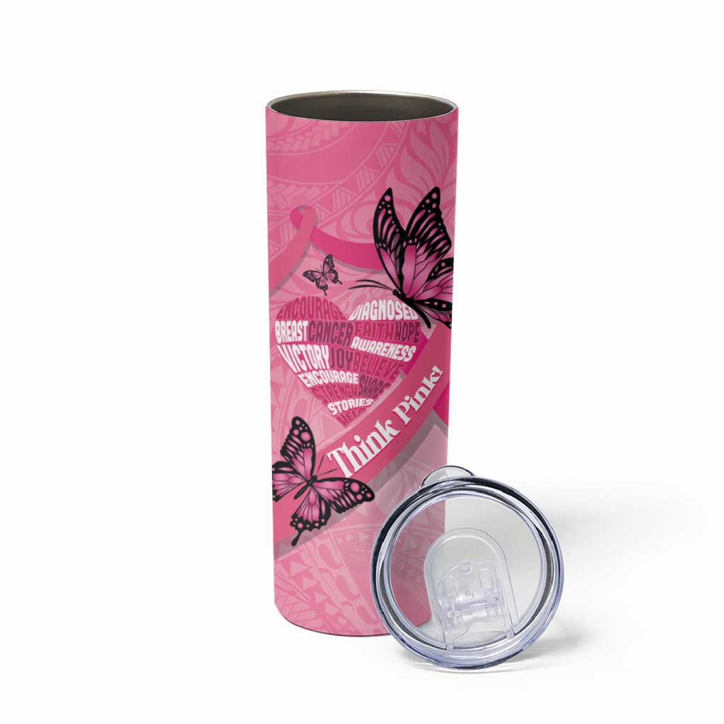 Polynesia Breast Cancer Awareness Month Skinny Tumbler Pink Ribbon Mix Butterflies