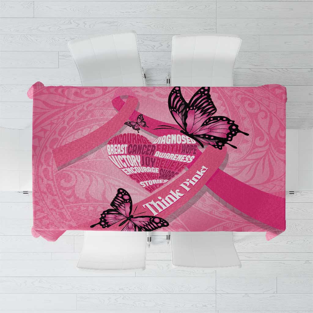 Polynesia Breast Cancer Awareness Month Tablecloth Pink Ribbon Mix Butterflies
