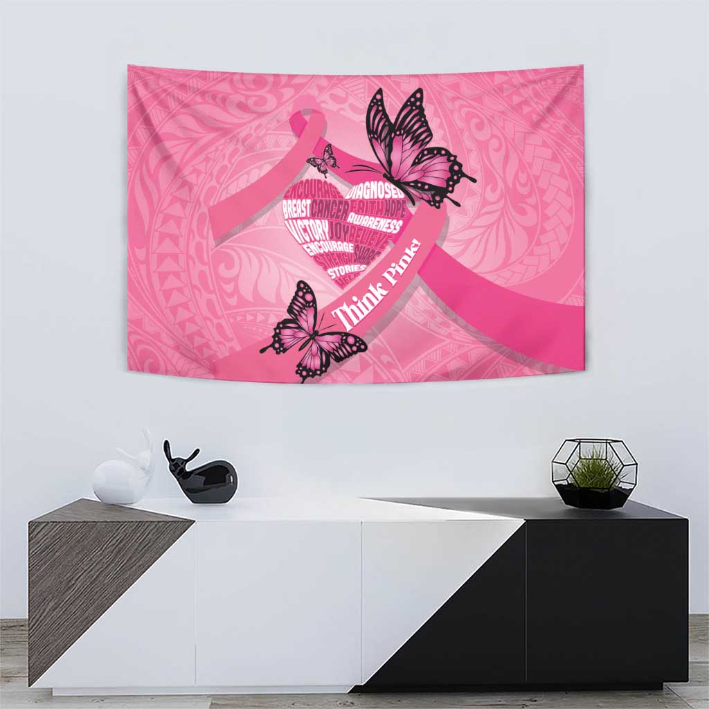 Polynesia Breast Cancer Awareness Month Tapestry Pink Ribbon Mix Butterflies