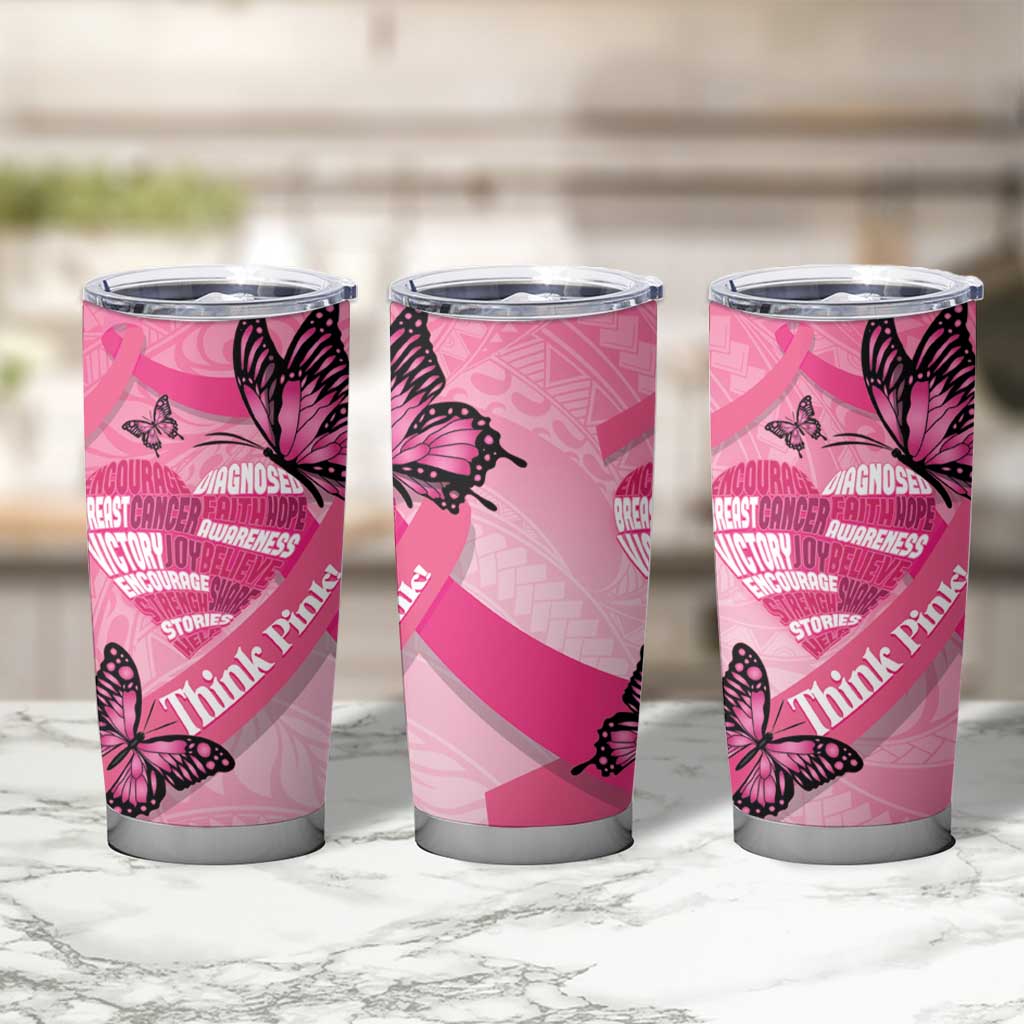 Polynesia Breast Cancer Awareness Month Tumbler Cup Pink Ribbon Mix Butterflies