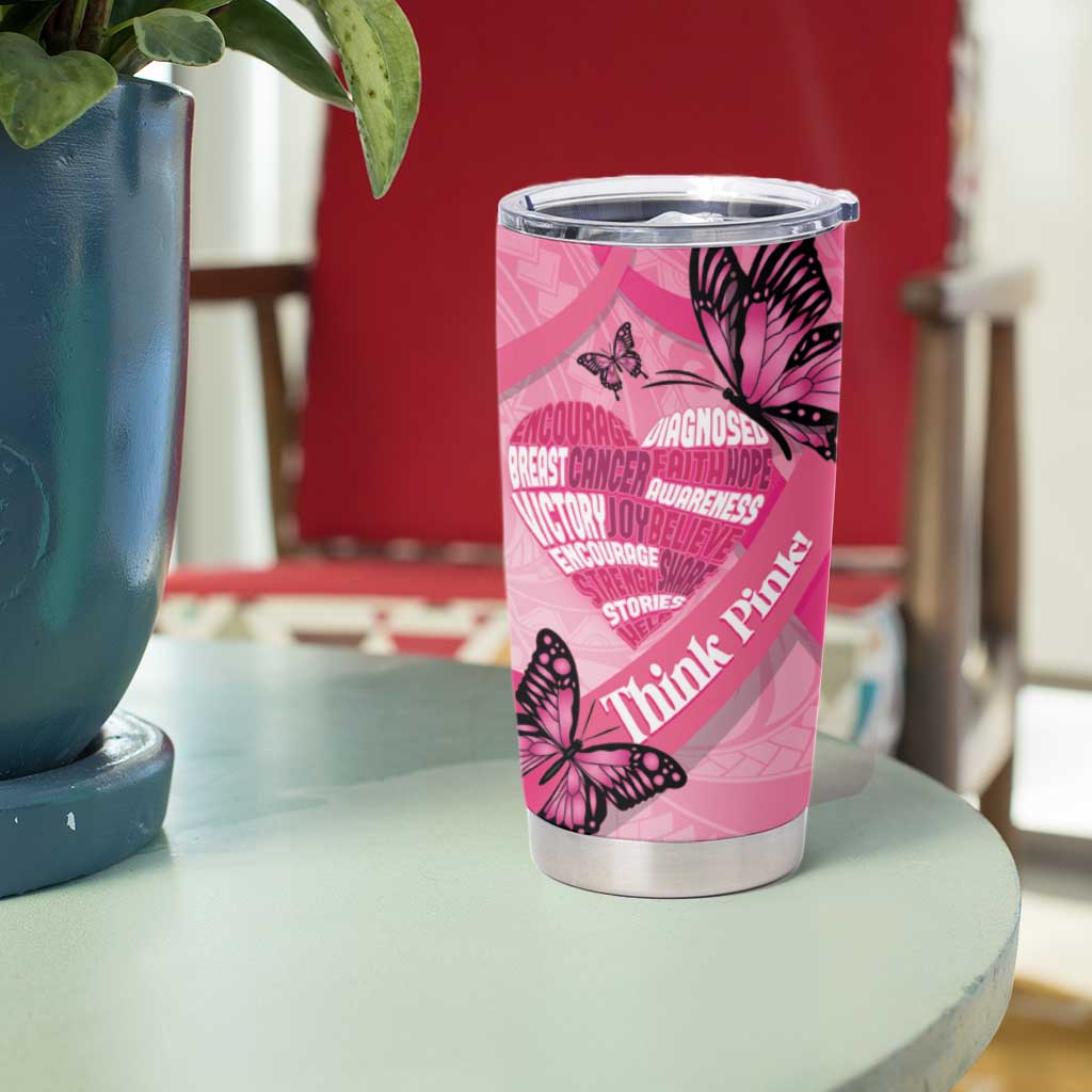 Polynesia Breast Cancer Awareness Month Tumbler Cup Pink Ribbon Mix Butterflies