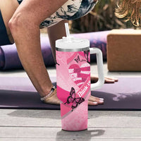 Polynesia Breast Cancer Awareness Month Tumbler With Handle Pink Ribbon Mix Butterflies