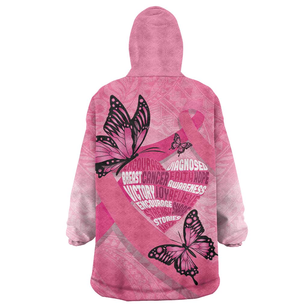 Polynesia Breast Cancer Awareness Month Wearable Blanket Hoodie Pink Ribbon Mix Butterflies