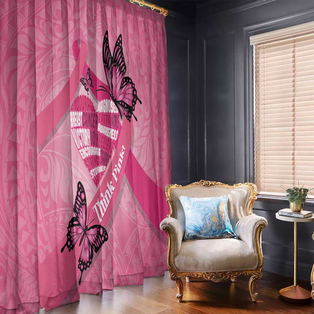 Polynesia Breast Cancer Awareness Month Window Curtain Pink Ribbon Mix Butterflies