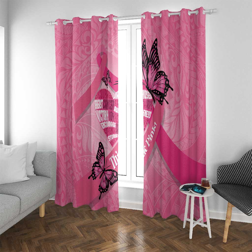 Polynesia Breast Cancer Awareness Month Window Curtain Pink Ribbon Mix Butterflies